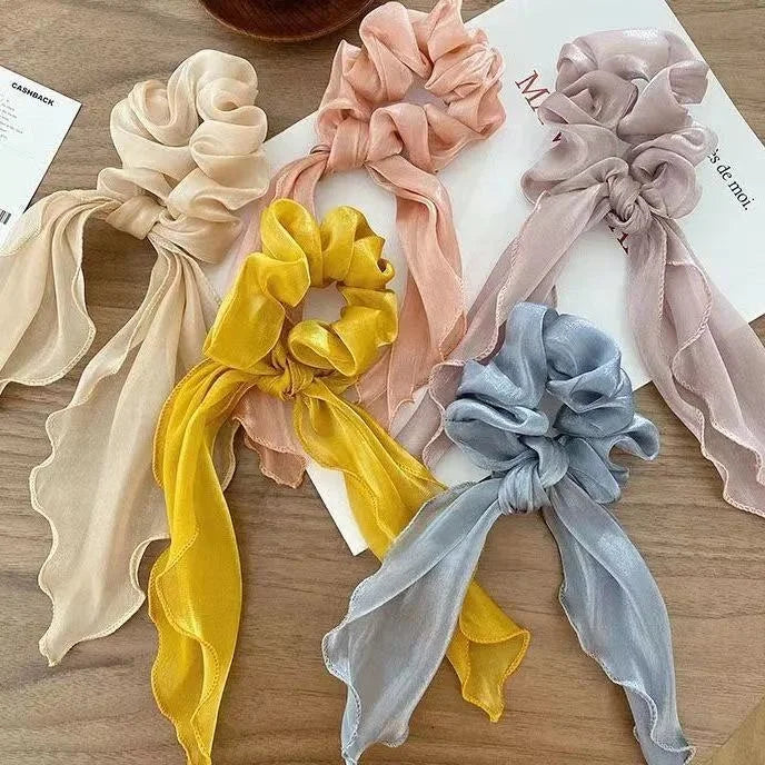 Fashion Girls Rabbit Bunny Ear Bowknot Colorful Chiffon Scrunchies