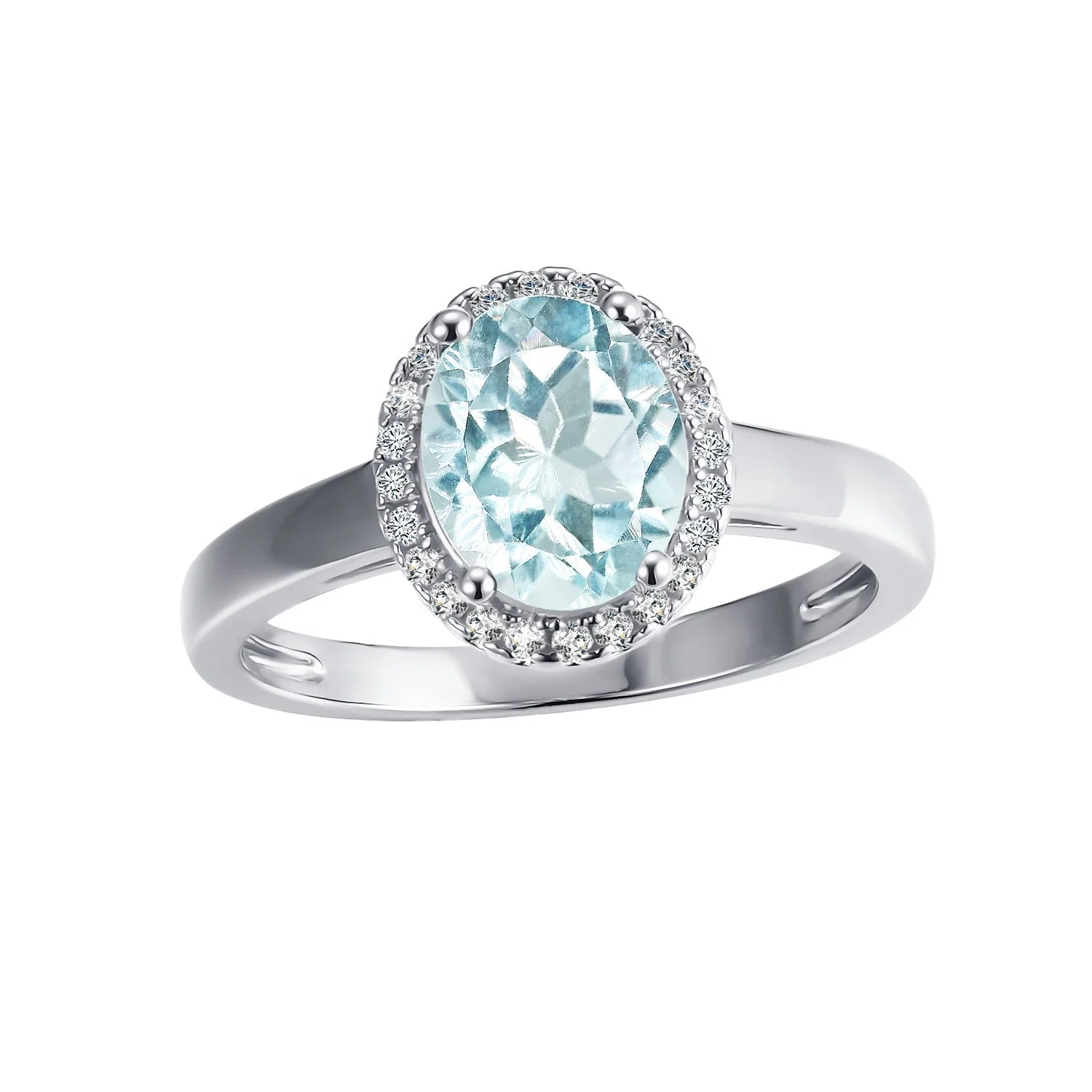 2026 New 925 Sterling Silver Natural Blue Topaz Gem Stone Oval Halo Wedding Engagement Cocktail Ring Women Destiny Jewellery
