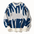 OEM Factory Mens Autumn Winter Crew Neck Jacquard Sweater Trendy Teenager Black White Pattern Plus Size Knit Loose Fit Sweater