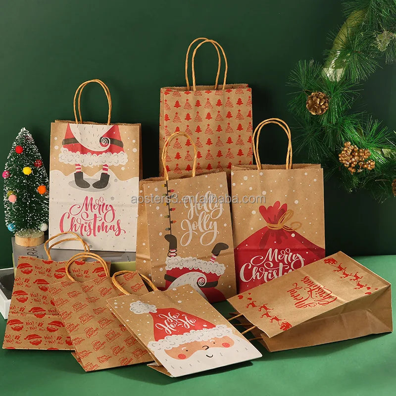 Hot-selling Christmas Stock Paper Bags High Quality Stock Cardboard Bags Small MOQ Offset Printing Cotton Handle