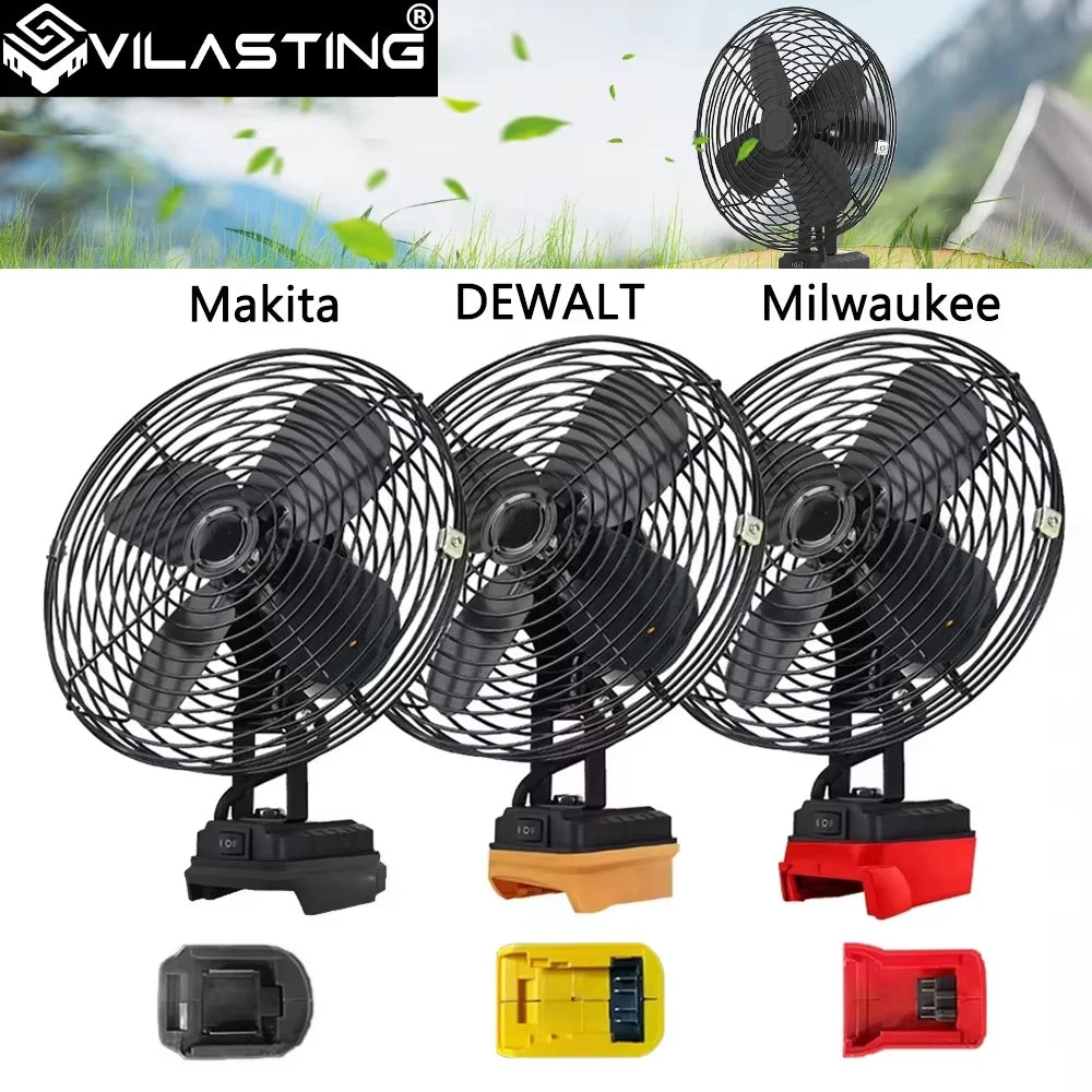 6/8In Camping Fan Outdoor Fishing Wireless Desktop Portable Metal Fan Strong Wind Fan For Makita/Dewalt/Milwaukee 18V BatteryPin