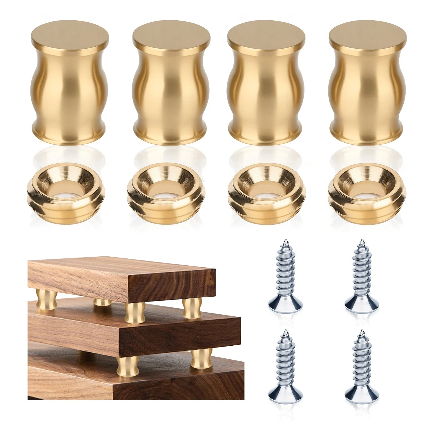Brass Cutting Board FeetStainless Steel Screws and Brass Washers-Suitable for Kitchen Utensils(Bamboo Shape 4PCS)
