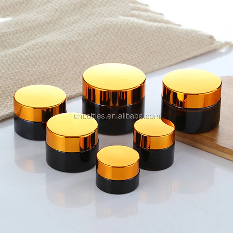 Luxury Skincare Packaging Empty Container 5g 10g 15g 20g 30g 50g 60g 100g Clear Amber Cosmetic Glass Cream Jar With Gold Cap