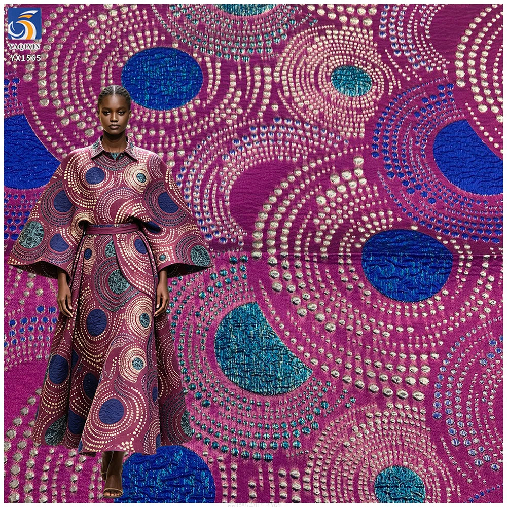YX1565 Ethnic Style Polyester Metallic Jacquard Brocade Fabric With Circular Pattern for Traditional Garments and Robes MegaBDM