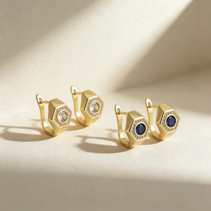 QIKU Wholesale Formal Wedding Modern Western Fashion Geometric Round Quality Gold Plated Rhinestone Earrings for Women Brides