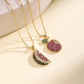 QIKU Fruit/Pizza Pendant Necklace Copper Zircon Food Jewelry Trendy CZ Gold Plated Chain Unique Design Gift for Friend