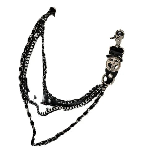Men Trousers Metal Retro Cross Chain Hip-hop Punk Style Pants Waist Belt Key Money Clip Chain Trendy Accessories