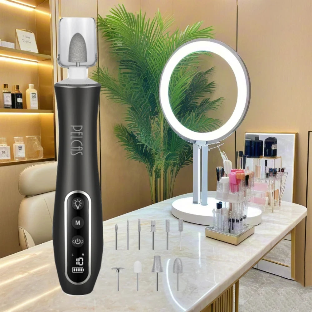 PELCAS Professional Manicure Pedicure Kit Cordless Electric Nail Drill with 360Â° LED Light&10 Speeds