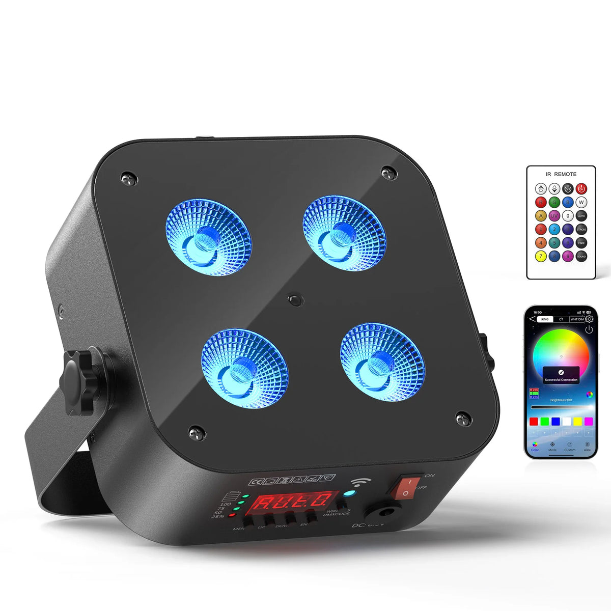 U`King Mini Rechargeable Stage Par Lights 4X18W RGBWA UV 6in1 LED Battery Powered Upight for DJ Party Wedding MegaBDM