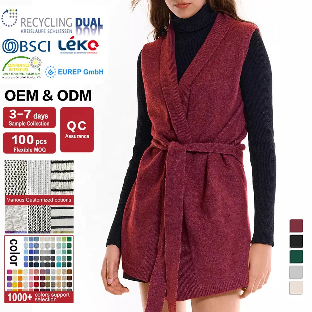 Customizable Ladies Vintage Cardigan Sweater Casual Zipper Closure Waistcoat with Sleeveless Design Outer Wear Vest Manufacturer