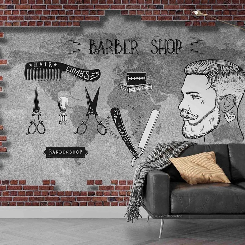 Modern Botanical Design Peel and Stick Wall Art Waterproof Anti-Static Removable Wallpaper for Barber Shop or Mall Application