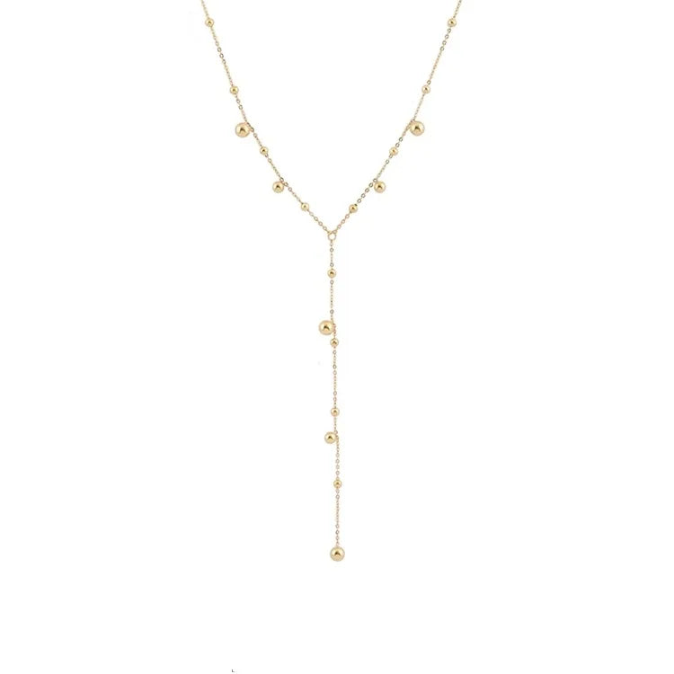 Party Dress 18K Gold-plated Round Bead Long Tassel Stainless Steel Fine Jewelry Necklace for Women MegaBDM