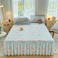 Factory Direct Light Blue Floral Quilted Bed Skirt Bedding Set 4-Piece Lace Trim Bedspread Set for Home & Apartment Wholesale MegaBDM