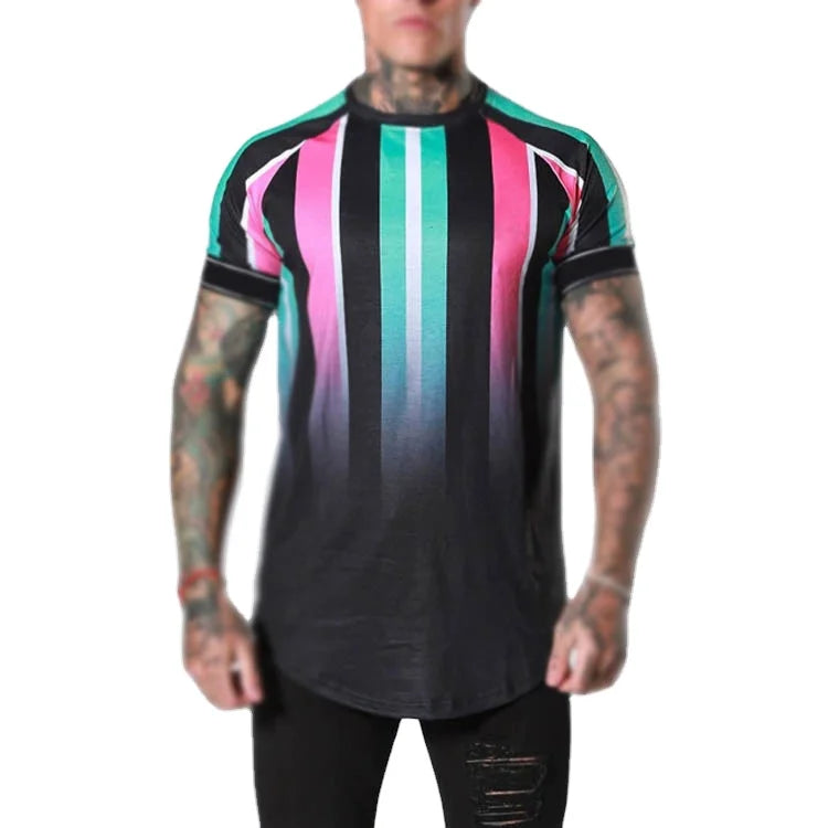 2023Wholesale New Brand Men's T-Shirts Stylish Cool Casual Striped Hip Hop Style Solid 100% Cotton Men's T-Shirt