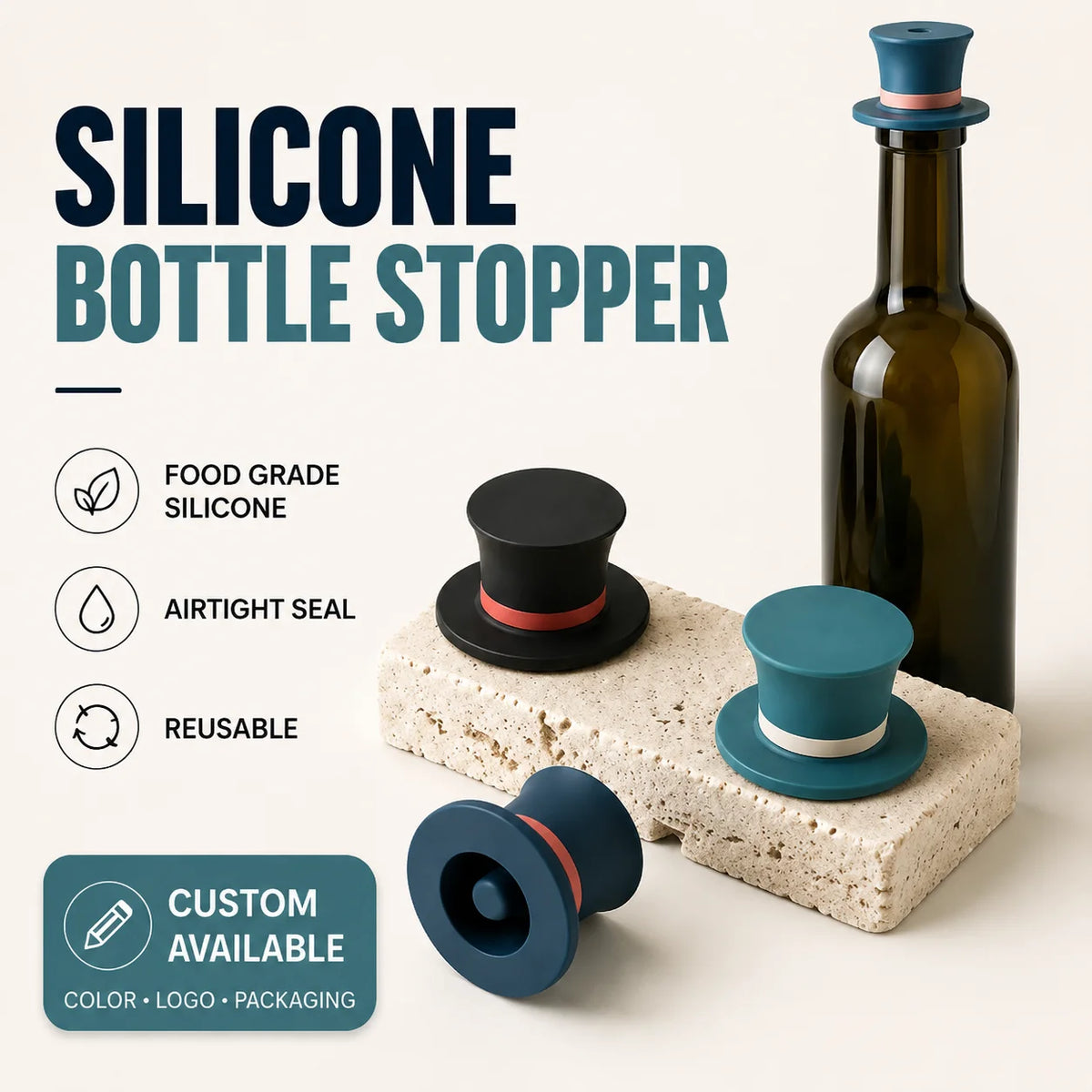 Creative Silicone Wine Bottle Stopper Food Grade Airtight Reusable Seal for Champagne Beer Fresh Keeping Wholesale Custom OEM MegaBDM