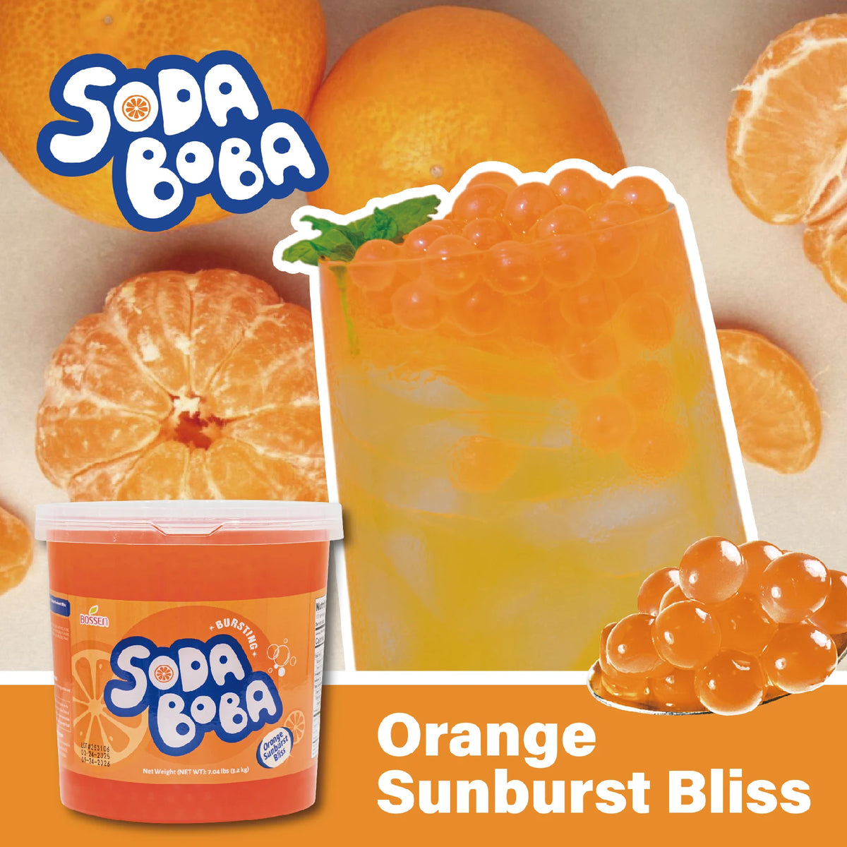 Leamaxx Taiwan Orange Bliss Soda Popping Bursting Tapioca Ball Seaweed Extract Plastic Bottle 3.2kg Bubble Tea MegaBDM
