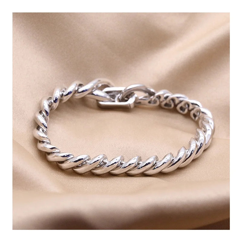 Design Twist Spiral Bracelet Men's 925 Sterling Silver