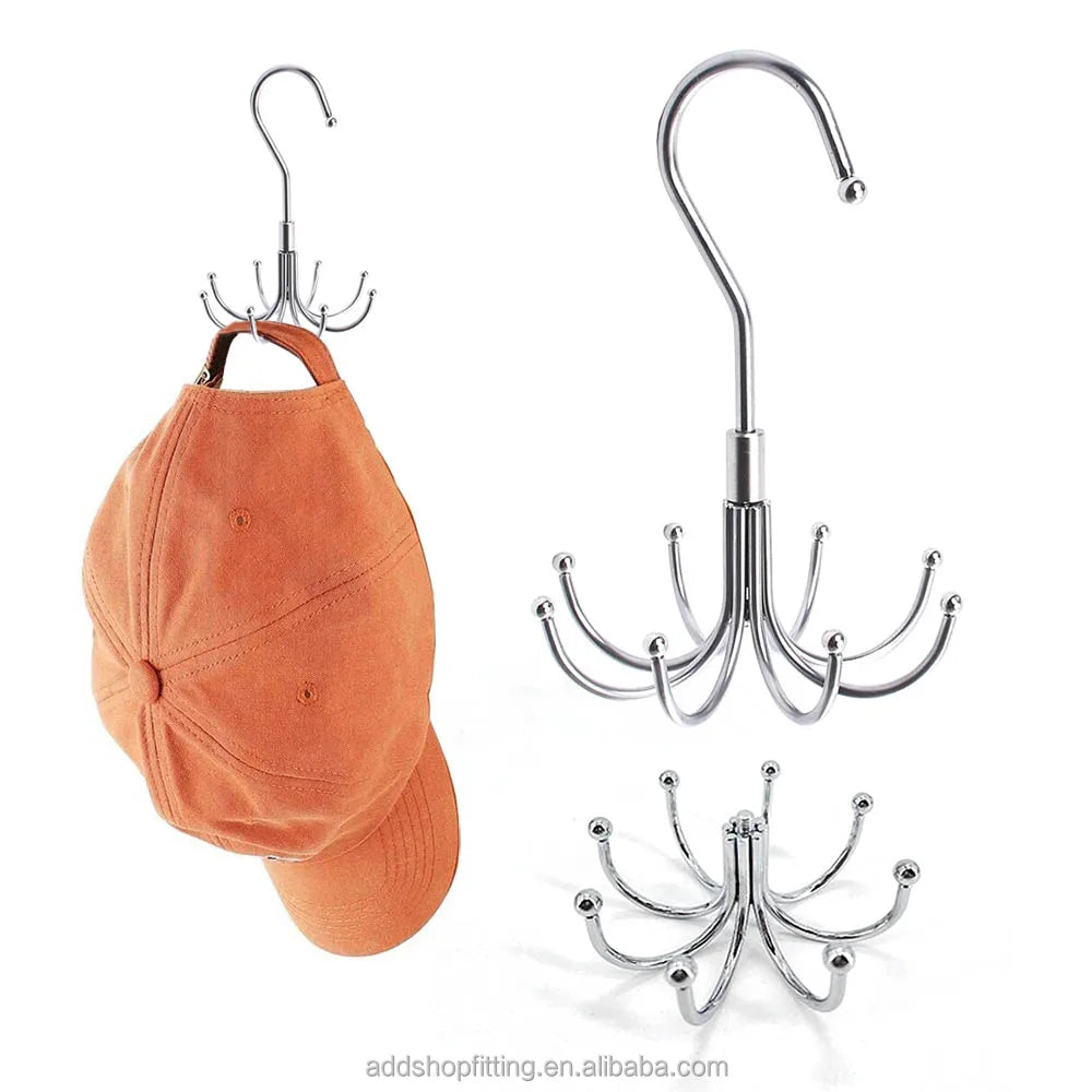 Household 8 Hooks Steel Chrome Plated Merchandise Rotating Display Tie Scarf Cap Hat Hanger