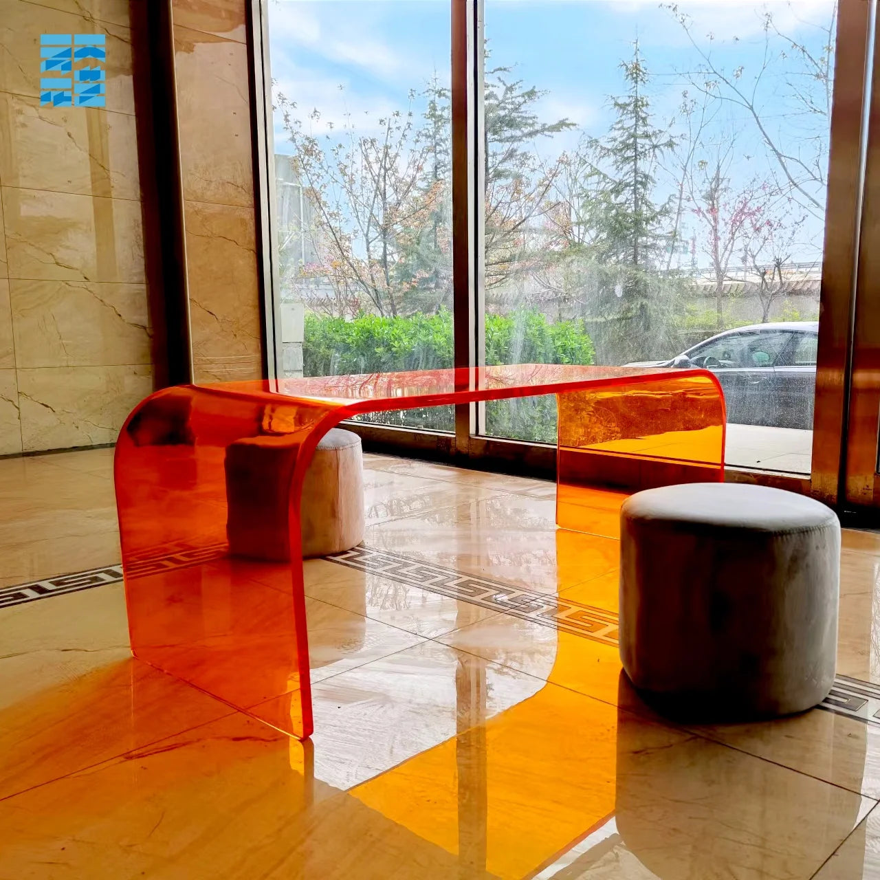 Manufacturer Factory Supplier Custom Acrylic Coffee Table Lucite Colors Acrylic Waterfall Rectangular Coffee Table
