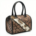 Hand Tooled Florals Carved With Hair Fur 100% Genuine Leather Luxury Sport Mini Speedy Duffle Bag Stylish Portable Travel Speedy