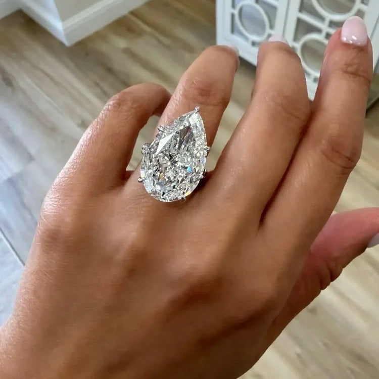 IGI Certified 20+ Carat Pear Cut Lab Grown Diamond Ring IGI 14K 18K White Gold Engagement Luxury Vintage Jewelry Diamond Rings MegaBDM