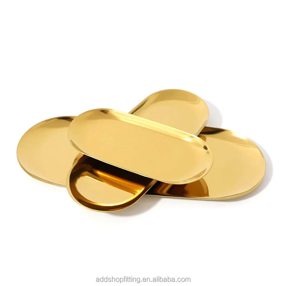 Custom logo Stainless Steel Gold Oval Earrings Rings Jewelry Perfume Decorative Tray for Display
