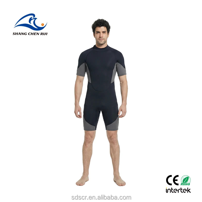 Flexible 3mm Neoprene Shorty Wetsuit Men's Short Sleeve One-Piece Back Zip