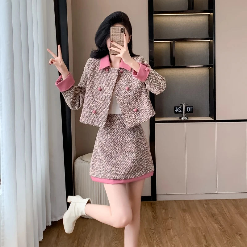 Fall Casual 2 Piece Set for Women Top And Patchwork Skirts Set Ropa Wholesale