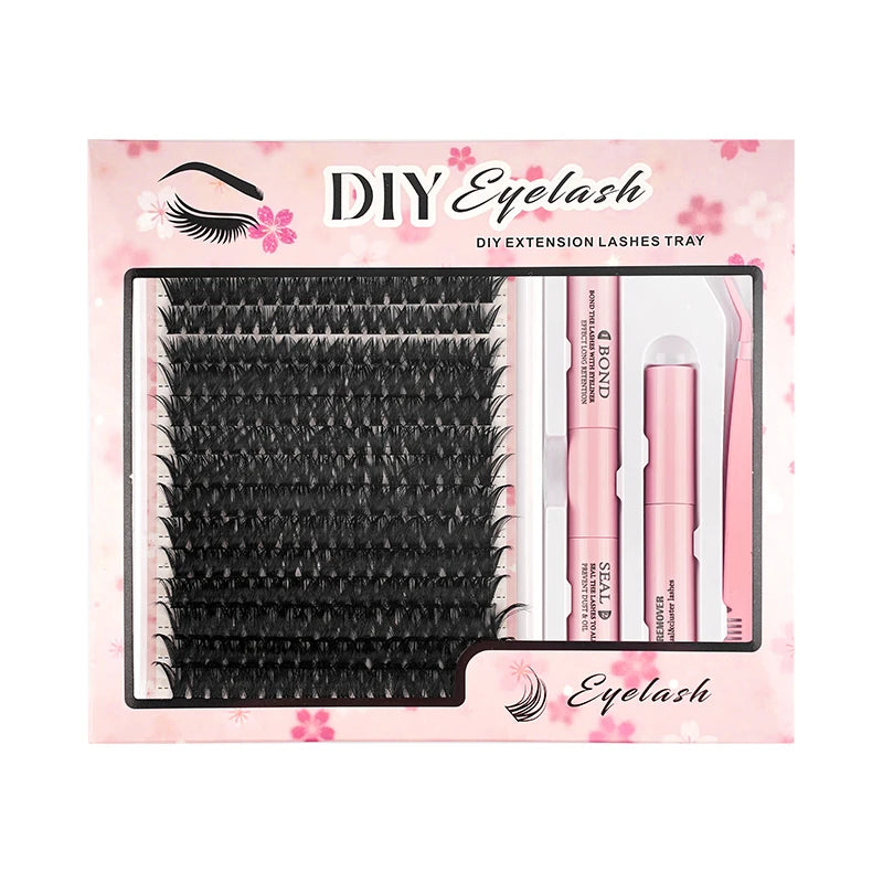 16 Rows 3D Handmade Cluster Lash Synthetic Hair DIY Eyelashes Easy Application 40D-80D with Glue Tool Kit Customizable Large Box MegaBDM