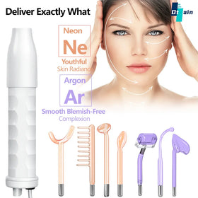 Skin Therapy Wand Portable High Frequency Machine with 7 Neon & Argon Light Wands for Professional SPA Facial Treatment