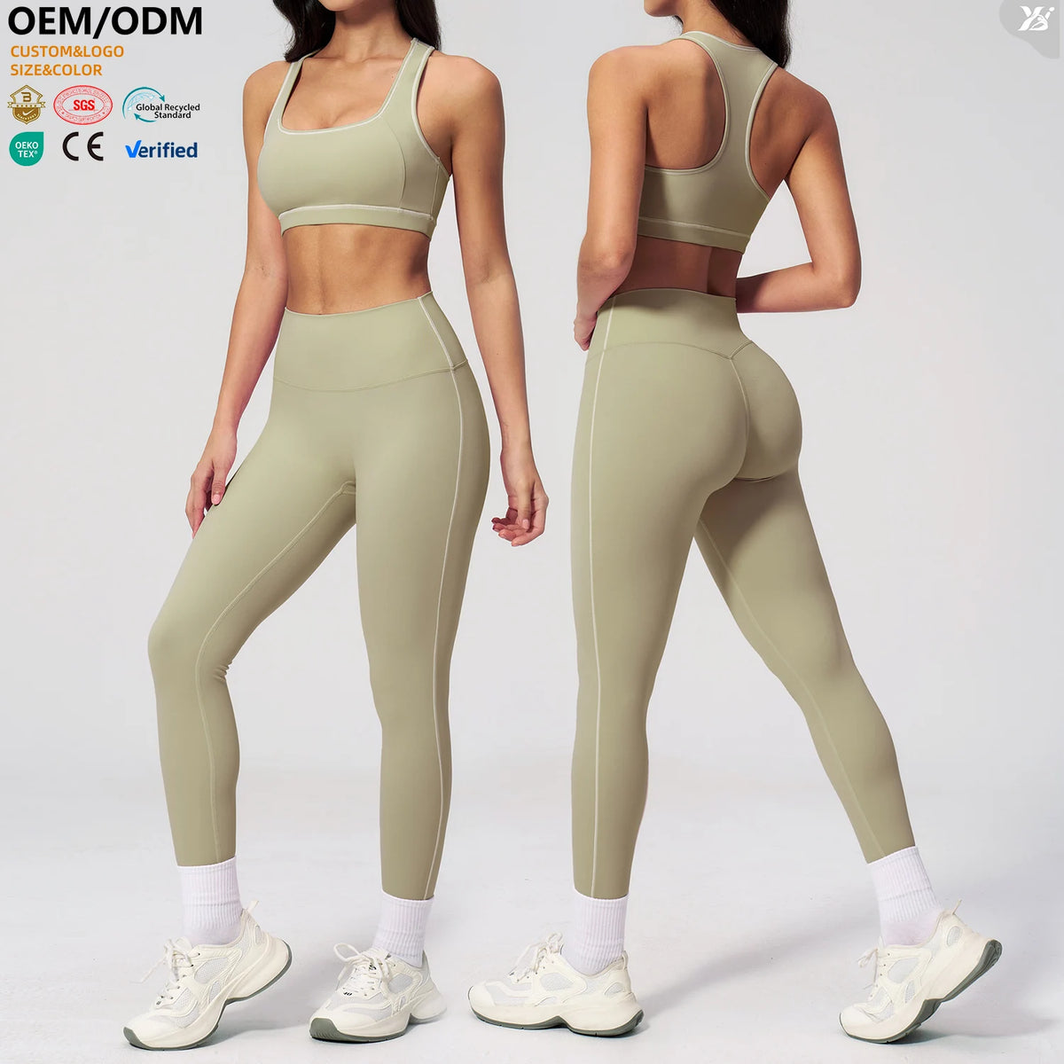 New Collection 2 Piece Gym Clothes for Women Contrast Color Supportive Padded Athletic Activewear Set Breathable Women Yoga Set MegaBDM
