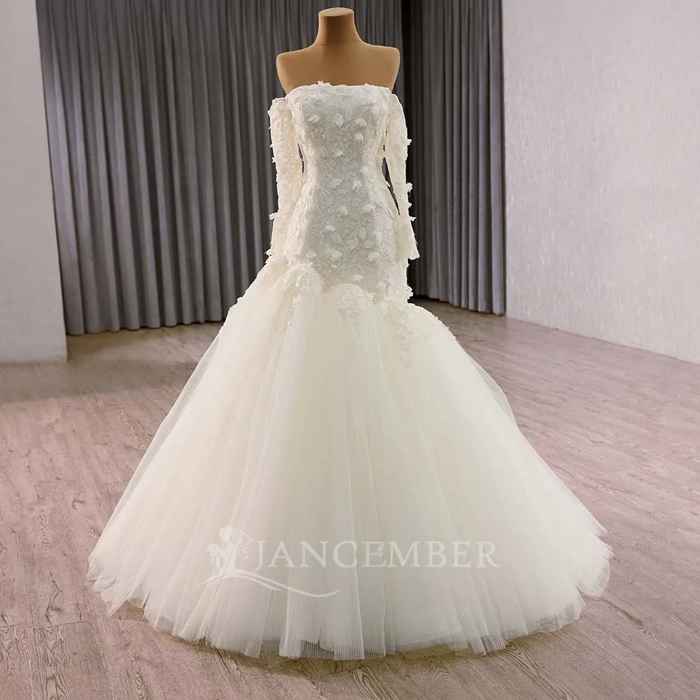 Jancember 241153 Beautiful Boat Neck Yarn Wedding Gowns Dresses for Women