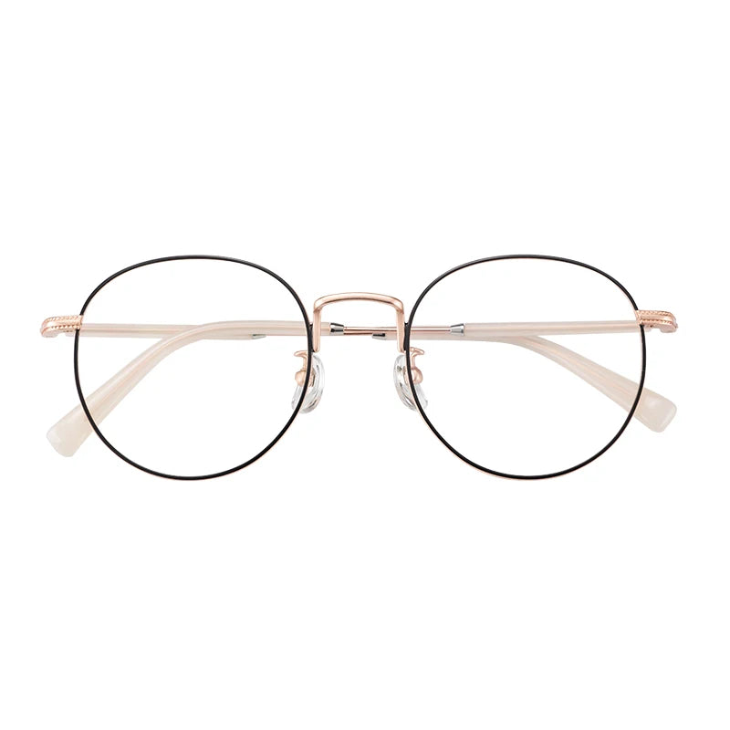 Retro Unisex Anti Blue Light Round Foldable Metal Frame Glasses for Diamond Face Shape