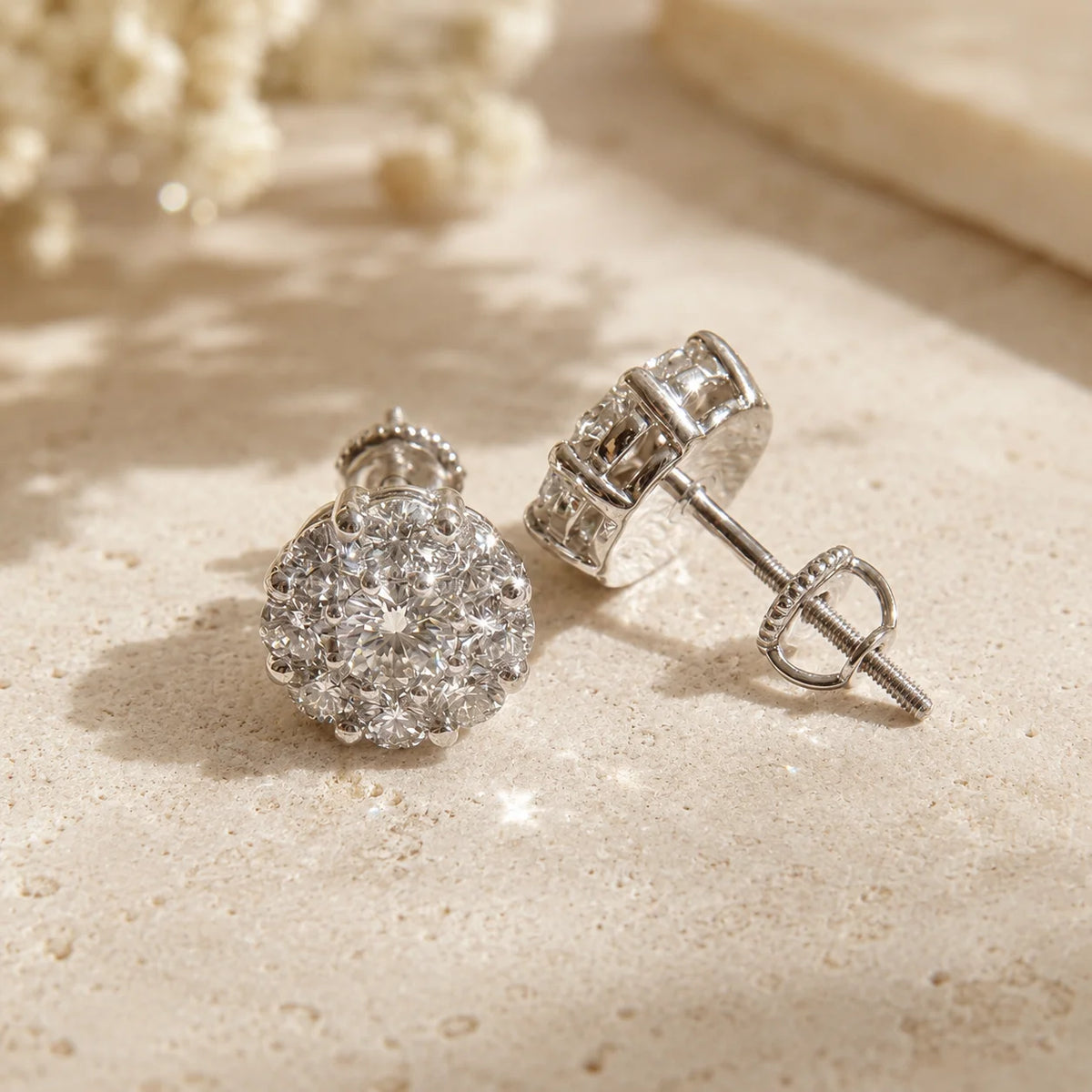 Fancy Jewelry Round Cut Moissanite Stud Earrings 925 Sterling Silver VVS Cluster Earring Pair Pass Diamond Tester Jewelry MegaBDM