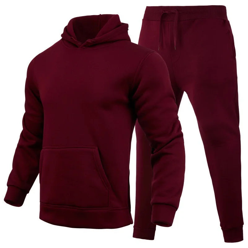 Bangladesh China Factory Price European American Casual Solid Color Fleece Hoodie Sweatshirt Pants Two Piece Sports Hoodie Set