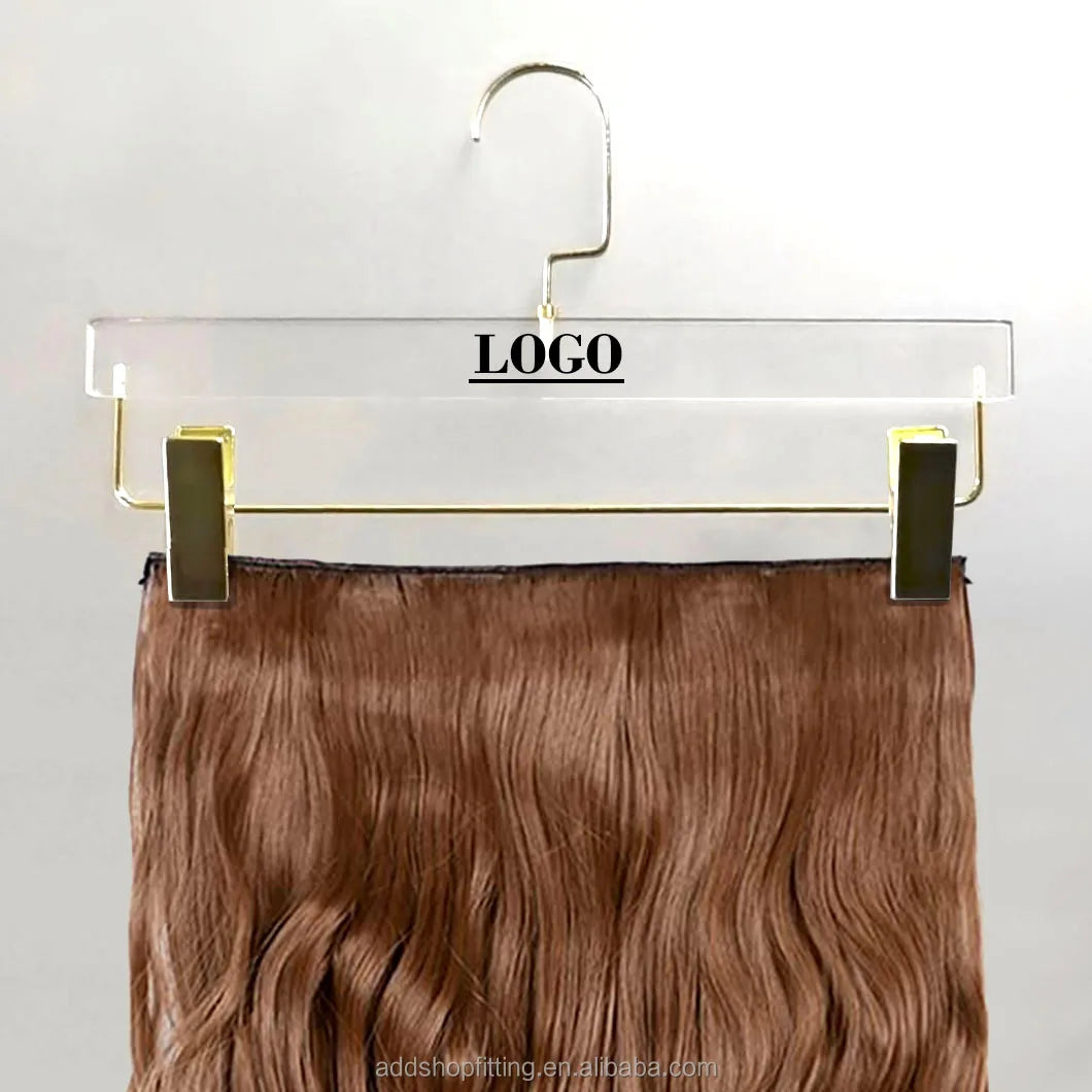 Custom Logo Gold Hook Acrylic Wig Hair Extension Hanger for Store