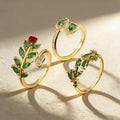 QIKU Gemstone Rings Crystal Rhinestone Copper 18K Gold Plated Adjustable Elegant Women's Fashion Jewelry Gift