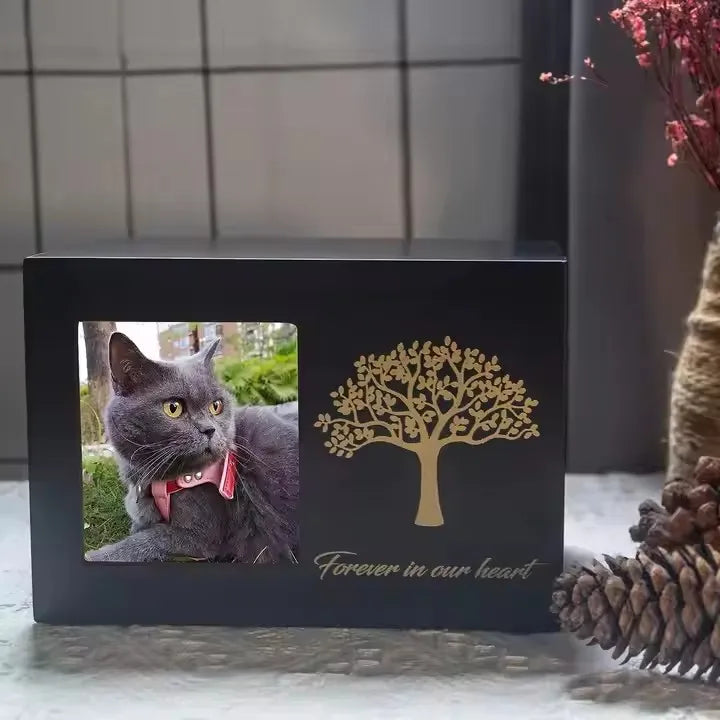 Wooden Pet Memorial Funeral Urn Solid Wood Tree Life Design Dog Cat Memorial Keepsake Urn with Photo Frame MegaBDM