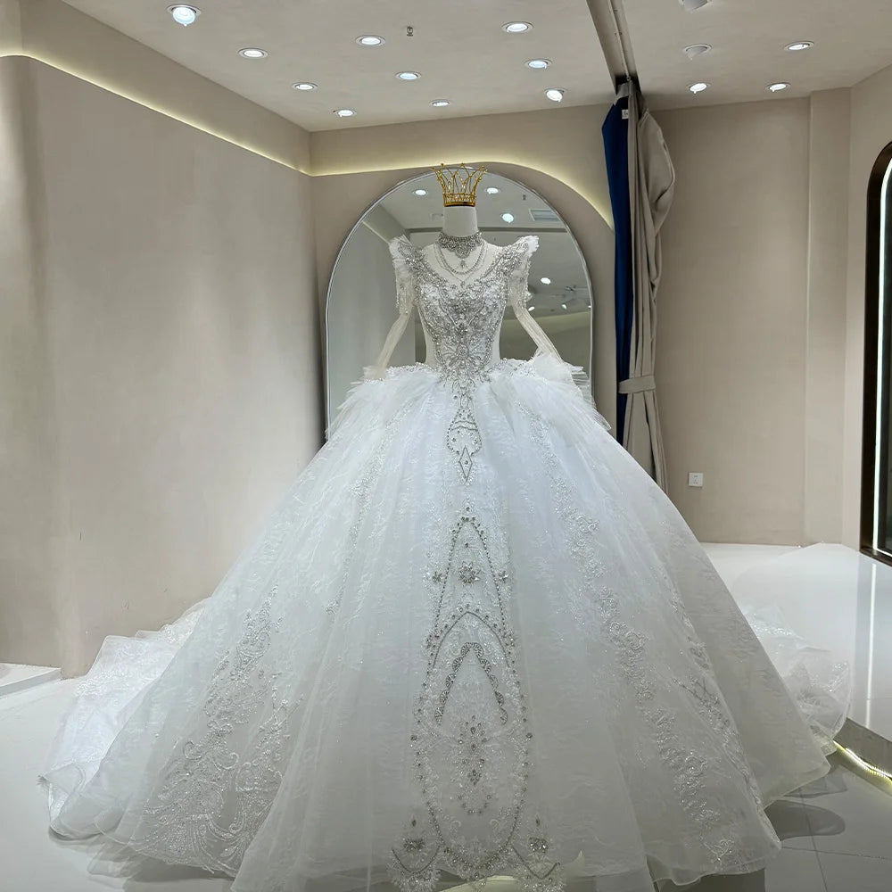Jancember DW0052 Crystal Long Sleeve Empire Puffy Wedding Dresses for Girls