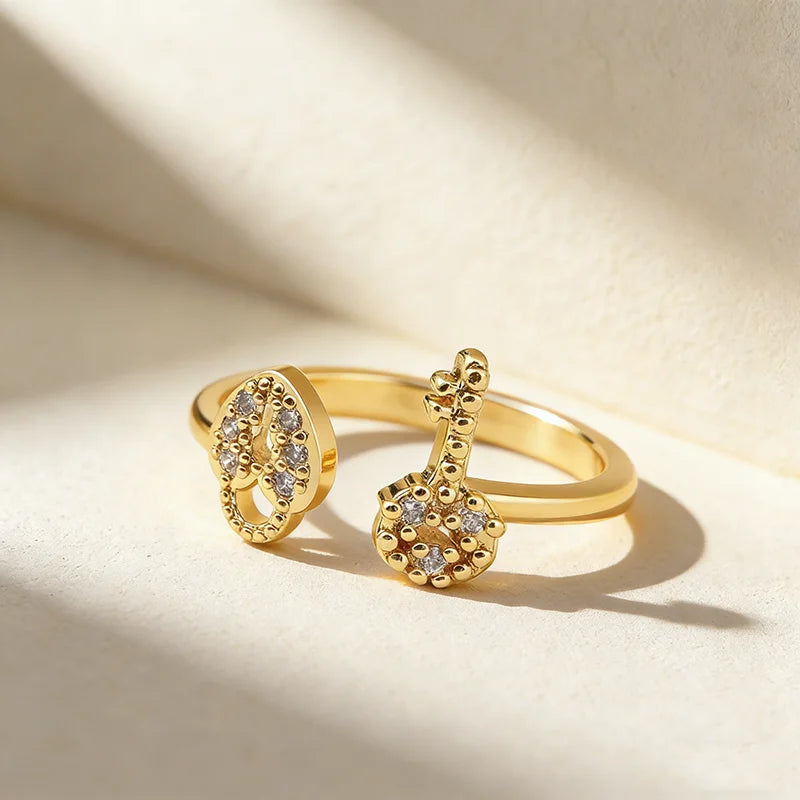 QIKU Lock Key Shape Opening Adjustable Ring Women Copper Zircon Gold Color Accessories Jewelry Party Gift Wholesale Dropshipping