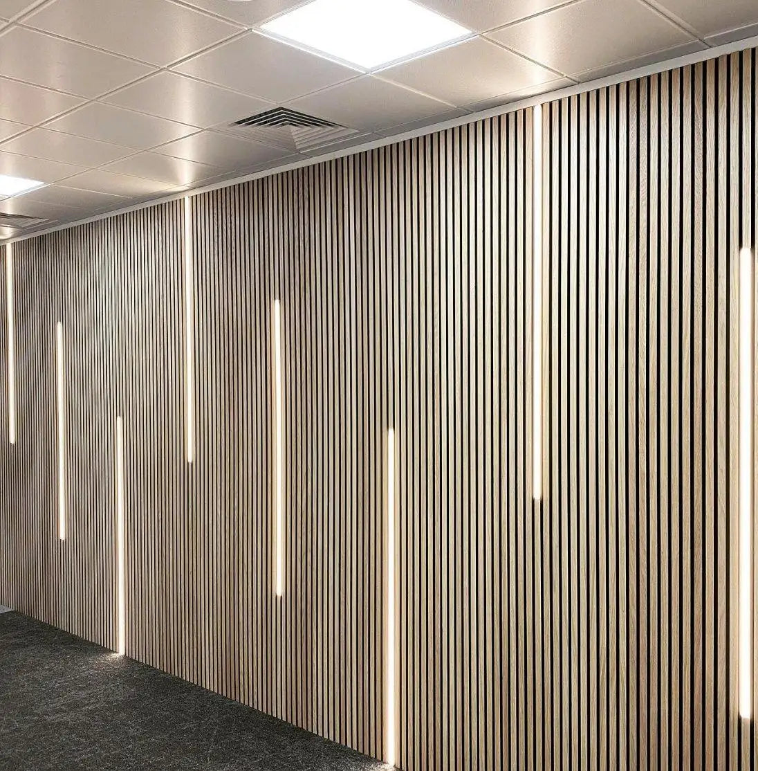 MDF Slatted Wood Acoustic Panel Polyester Fiber Soundproof Wall Soundproof Board Wall with Led Light MegaBDM