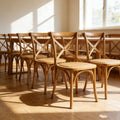 Wholesale Stackable Metal or Iron Chair with Cross Back Stackable Customized Wood Wedding Cross Back Dining Chairs
