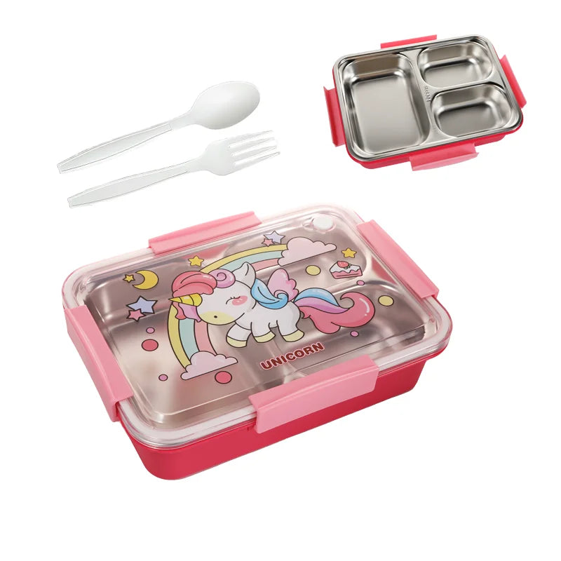 Insulated Leakproof Kids Bento Lunch Box 4 Compartment Stainless Steel Bento Box for Food Storage Kid-Friendly