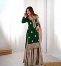 Readymade Indian Embroidery Work Sharara Gharara Kurti Set Georgette Fabric Pakistani Designer Ethnic Wear 3 Pcs Set
