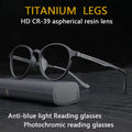 Ultralight Titanium Retro Round Anti Blue Light Photochromic Reading Glasses For Men Computer Presbyopic Eyeglasses Women
