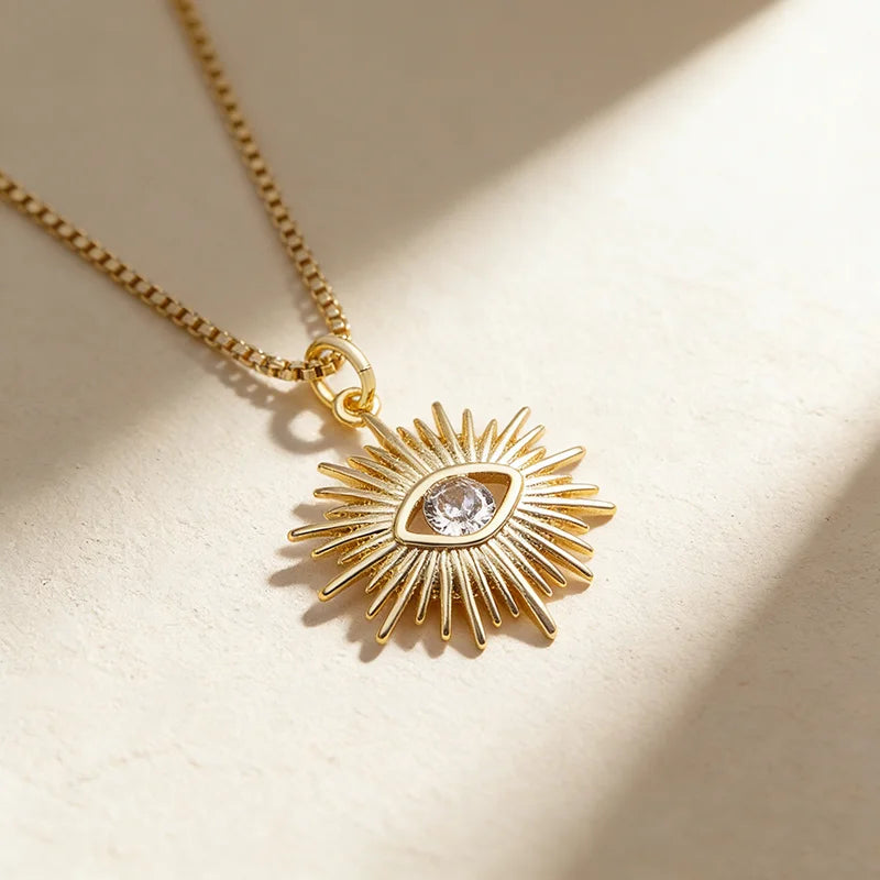 QIKU Creative Eye Shape Gold Plated Pendant Women Necklace Copper Unisex Jewelry Unusual Accessories Gift Wholesale Dropshipping