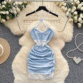 Summer Y2K Sheath Hip Midi Dress For Women Empire Patchwork Mesh Dress