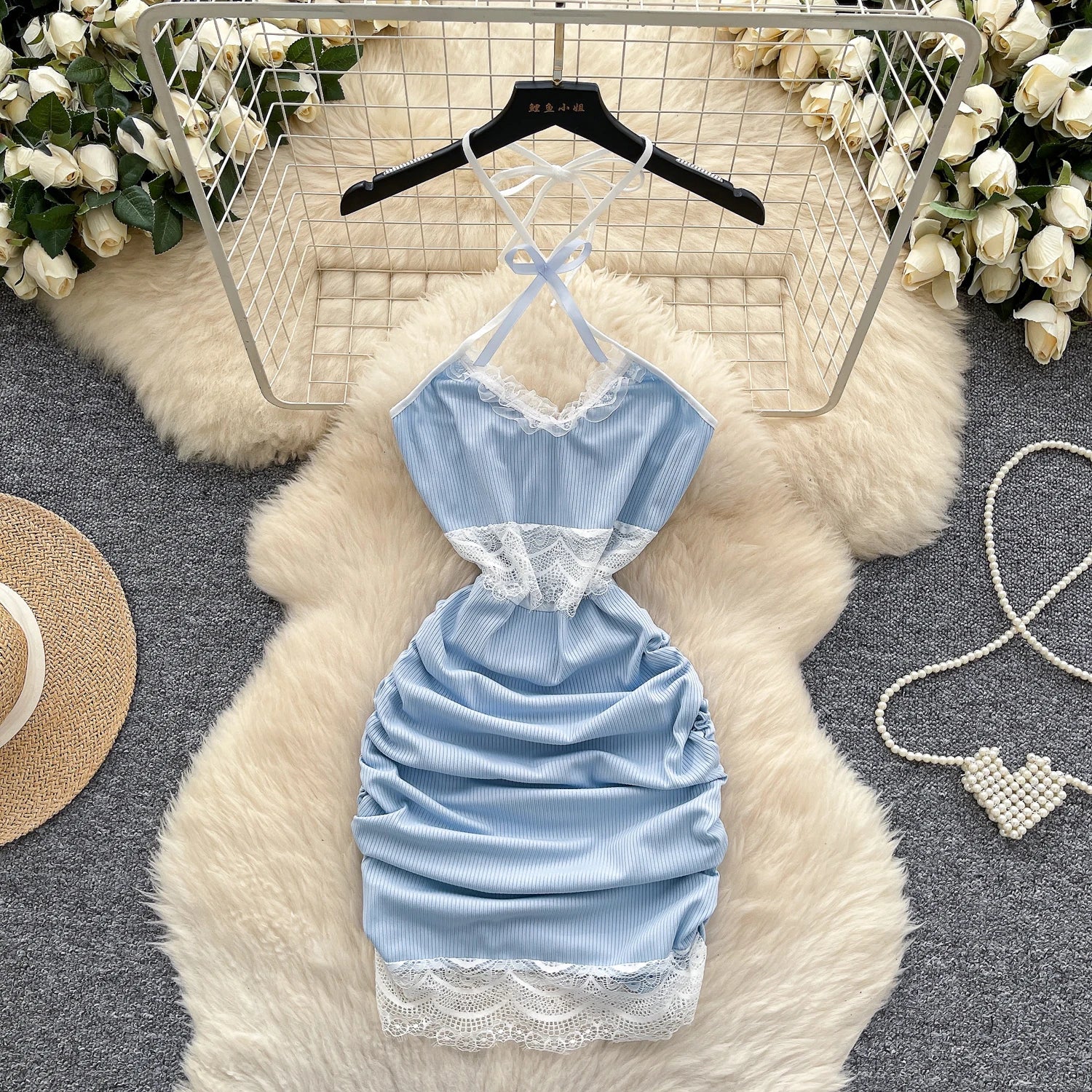 Summer Y2K Sheath Hip Midi Dress For Women Empire Patchwork Mesh Dress