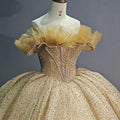 Jancember 1243 Luxury Off Shoulder Ruched Empire Golden Quinceanera Women's Dresses