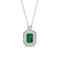 925 Sterling Silver Lab Grown Gemstone Vivid Green Emerald Halo Pendant Geometric Necklace Jewelry for Women Destiny Jewellery